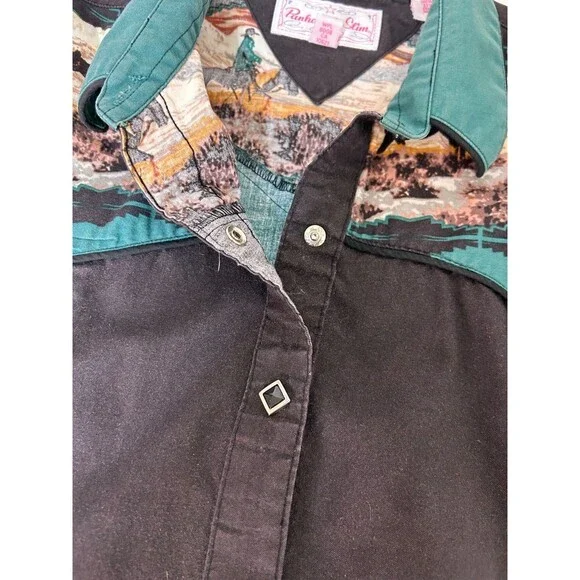 Vintage Panhandle Slim size M Pearl Snap Western Button Down Shirt Horses j - Picture 9 of 12